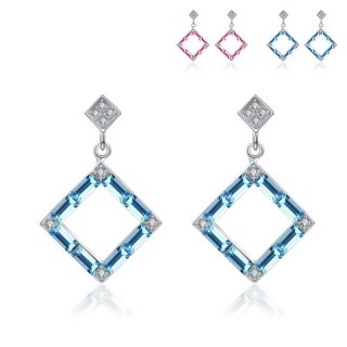Geometry Square Diamond Inlay 925 Sterling Silver Crystal Earring for Women