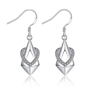 Water Drop Heart Shape Diamond Silver Earring for Women