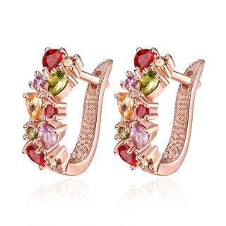 Happystore Womens Fashion Zirconias Crystal Hoop Earrings Rose Gold Plated