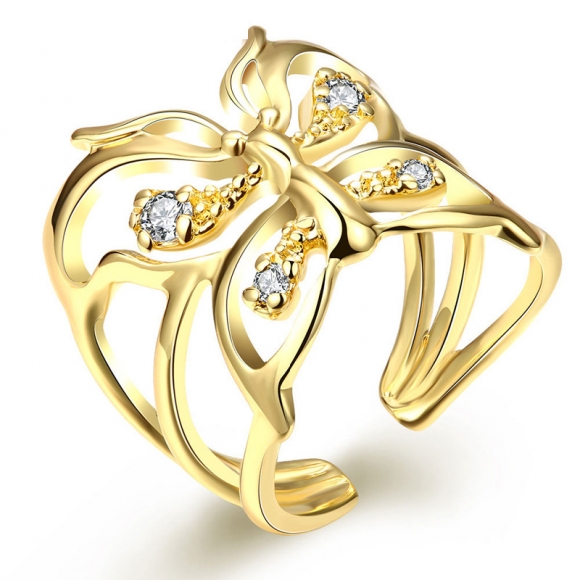 Gold Plated Butterfly Open Ring Free Antiallergic New Fashion Jewelry Ring for Women