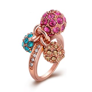 New Fashion Rose Gold Plated Multicolors Three Ball With Full Crystals Rhinestone Wedding Rings For Women