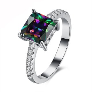 Mystic Rainbow Silver color Engagement Rings For Women colorful Zirconia finger Ring Jewelry