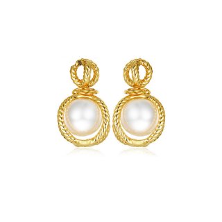 Pearl Drop Earrings Classic Gold Plated Simulated Pearl in Round Shaped Earring Fashion Jewellery for Women Party