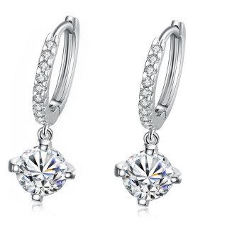 Women 925 Sterling Silver Plated Zircon Ear Dangle Earrings Beauty Jewelry Gift