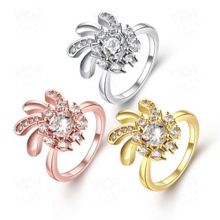 Gold Plated Rings For Women Flower Shaped With Brilliant Cut CZ Diamond Ring KZCR116