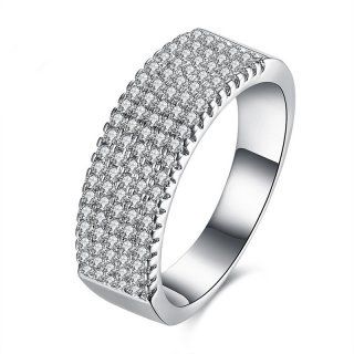 Shining Micro Paved 5 Rows Cubic Zirconia Crystal Women Ring White Gold Plated Fashion Wide Band