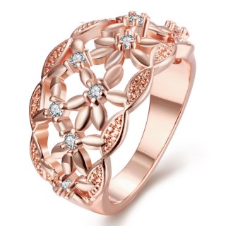 Gold Plated Rings For Women, Hollowed Out Flower Pattern Brilliant Cut CZ Diamond Engagement Ring