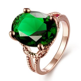 Gold Plated Rings For Women Oval Shaped Brilliant Cut Green Solitaire CZ Diamond Wedding Ring