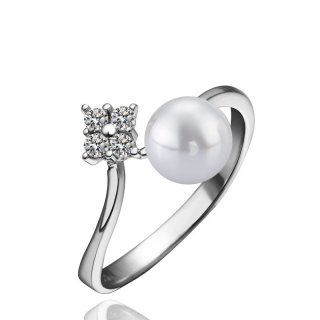 Simulated Pearl Ring For Women Fancy Cubic Zirconia Diamond Rings Fashion Wedding Bridal Jewelry