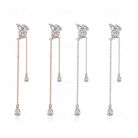 Earrings for Women Fashion Rose Gold/Platinum Plated Long Drop Earrings Personality Jewelry Inlaid Cubic Zirconia