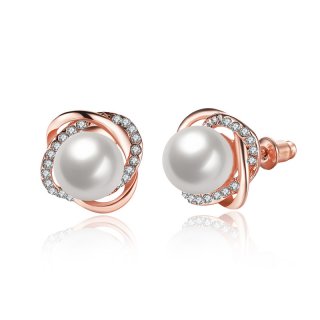 Popular Jewelry New Fashion Women Rose Gold Pearl Flower Stud Earrings Trendy Earring