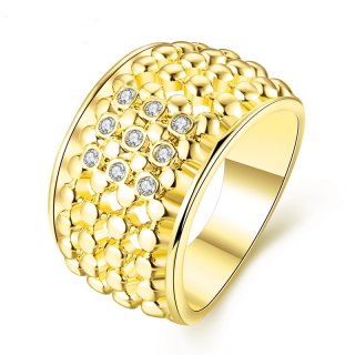 New Fashion Gold Plated Simple Round Inlaid Cubic Zirconia Rings Party Jewelry Wholesale