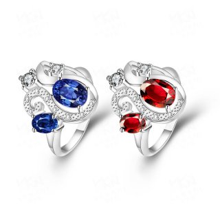 Hot Sale Blue/Red Crystal Diamond Inlay Popular Women Ring