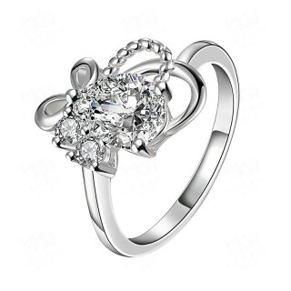 Plain Finger Ring for Women 925 Sterling Silver Plated Round Zirconia Wedding Jewelry