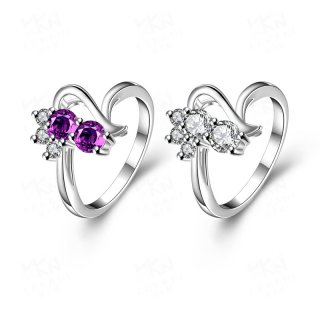 Silver Plated Geometric Shaped with Double Purple/White Crystal Zirconia Rings Jewelry for Women