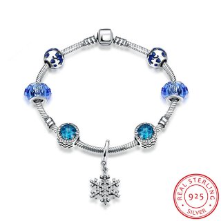 Pure 925 Sterling Silver Jewelry Glass Beads Crystal Charm Bracelets for Women