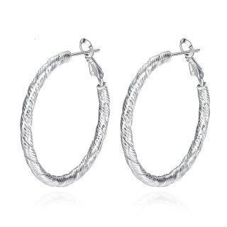 Hoop Earings Trendy Frosted Big Round Silver Plated Earrings Fashion Jewellery for Women