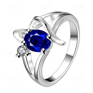 High Quality Silver Plated with AAA+ Cubic Zirconia Blue/Red/Golden Crystal Geometric Wedding Rings Jewelry for Women
