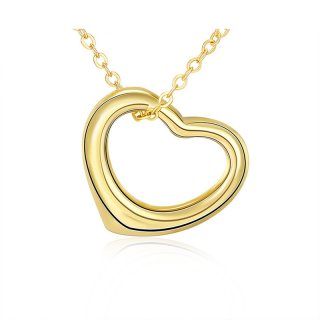 Sweet Heart Pendant Necklace Love Long Chain Necklaces Real Yellow Gold Plated Women Simple Necklace Fashion Jewelry Accessories