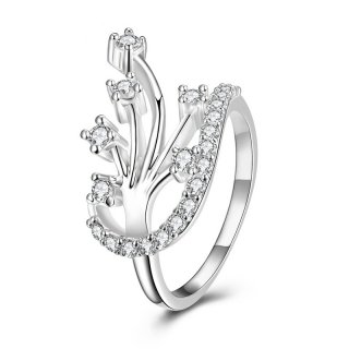White Ring New Silver Plated Lovely Plant Shaped Inlaid CZ Diamond Engagement Ring Fashion Jewellery for Women SPR036