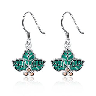 Cute Christmas Leaves Silver Plated Drop Earrings for Women Girls Christmas Gifts PCE838