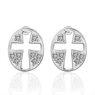 Fashion Silver Cross Zircon Earrings Cross Stud Earring Cute Silver Plated & Zirconia Women LKNSPCE569
