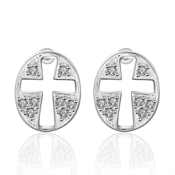 Fashion Silver Cross Zircon Earrings Cross Stud Earring Cute Silver Plated & Zirconia Women LKNSPCE569
