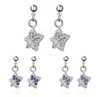 Leaf Earrings Trendy Silver Plated Plant Design Inlaid Blue/Purple/White CZ Diamond Drop Earring for Women Party Wedding Jewelry