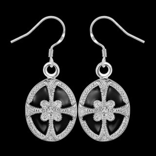 Fashion Shiny Crystal Silver Plated Alloy Round Statement Dangle Women Earrings Jewelry LKNSPCE609