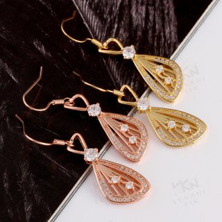 Hot Selling Yellow Gold / Rose Gold Plated Drop Earrings Style Brilliant Cut CZ Diamond Long Earring for Women KZCE001