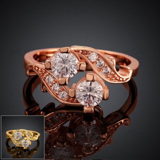 High Quality Classic Eco-friendly Yellow/Rose Gold Plated Inlaid Zircon Ring Austrian Crystals Wedding Ring for Women KZCR079