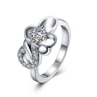 Fashion 925 Sterling Silver Inlaid Zircon Ring Flower Shaped Ring for Women CR831