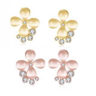 Hot Selling Clover Shaped with 4 Rhinestones & Cubic Zirconia Earrings Fashion Jewelry for Women LKN18KRGPE1071