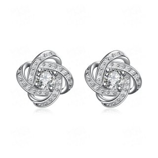 Hot Sale Crystal Zircon Jewelry Silver Plated Stud Earrings for Women Lady SPE029