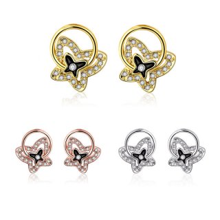 Delicate CZ Crystal Rhinestone Butterfly Stud Earrings for Women Yellow/Rose/White Gold Plated Fashion Jewelry