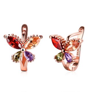 Elegant Earrings Rose Gold Plated Butterfly with Four Color Zirconia Clip Earrings for Women