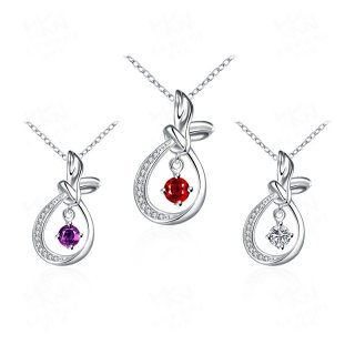 High Quality Elegant Silver-Plated with Luxury 3 Kinds of Color Crystal Pendant Necklace for Women SPN062