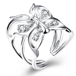High Quality Inlaid Butterfly Ring Opened 925 Sterling Silver Ring Fashion Jewelry for Women