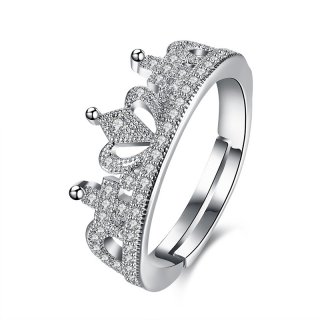 Hot Sale Classic Design Fashion CZ Crystal Cubic Zircon Crown Ring Adjustable for Women
