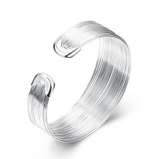 Fashion Jewelry Cool Silver Plated Fashion Multi-Lines Bangle Bracelet Elegant Simple Open End Jewelry for Women