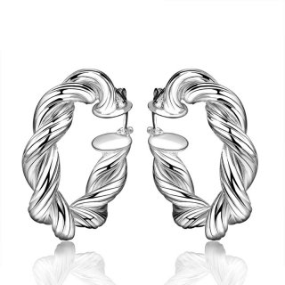 Twist Design Big Creole Hoop Earrings Silver Plated Round Earring European Brand Fashion Jewelry for Women