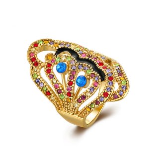 New Design Colorful Luxury CZ Exaggerated Geometric Rose Gold Plated Ring Statement Fashion Jewelry for Women