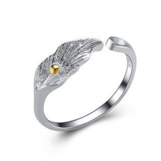 Fashion Leaf Shaped Ring 925 Sterling Silver Ring for Women E372