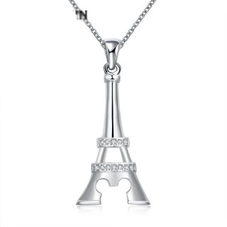 Luxury Silver Plated Eiffel Tower Pendant Necklace For Women LKNSPCN701