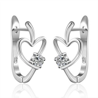 Fashion Silver Heart-Shaped Diamond Earrings For Women LKNSPCE603