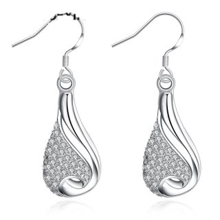 Silver Water Drop Diamond Earrings For Women LKNSPCE249