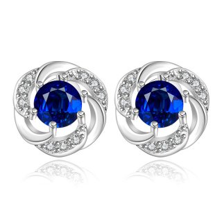 Blue Zircon Flower Stud Earrings For Women LKNSPCE439