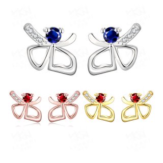 Rose Gold Plated Luxury Red Zircon Bow Earrings For Women