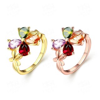 Fashion Gold Plated Colorful Clover Zircon Multi Color Women Ring
