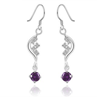 Silver Plated Fashion Semicircle Elements Purple Crystal Women Drop Earrings
